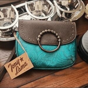 NWT Tony Lama Tooled Turquoise Leather Wristlet Wallet